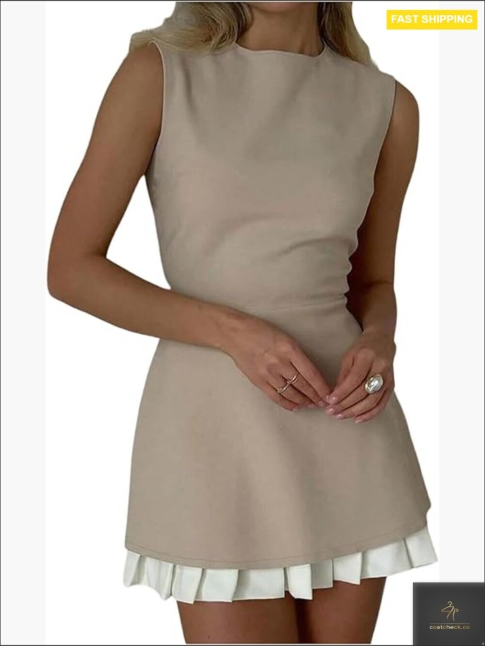 Color Block Pleated Mini Dress Ruffle Sleeveless Blazer Bodycon Bubble